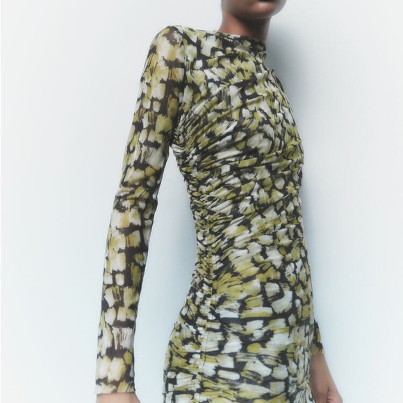 ZARA GREEN PRINTED TULLE DRESS - Picture 5 of 7